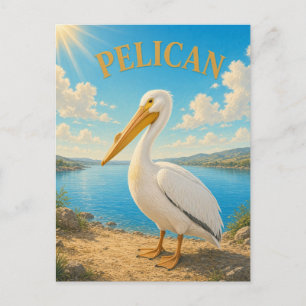Pelikan-Küstenbucht-Wasserfarben-GeoSaga-Postkarte Postkarte