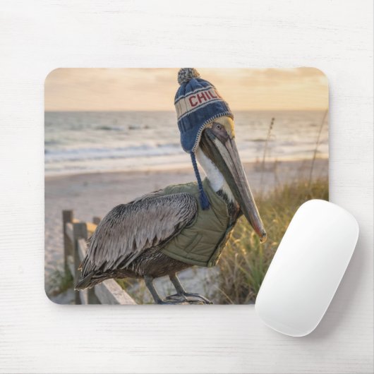 Pelikan mit Winterhut Mousepad (Mit Mouse)