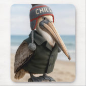 Pelikan mit Winterweste und Hut Mousepad (Vorne)