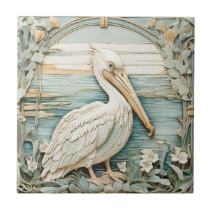 Pelikan Seevogel Art Nouveau Faux-R-Relief Mintgrü Fliese