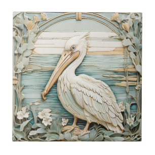 Pelikan Seevogel Art Nouveau Faux-Relief Mint Fliese