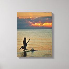 Pelikan starten bei Sonnenuntergang Golf Coast Flo Leinwanddruck