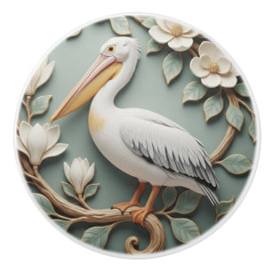 Pelikan-Vogel Art Nouveau Faux-Relief Mint Keramikknauf