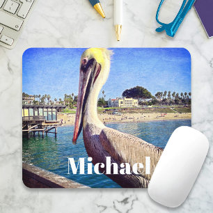 Pelikan-Vogel-Ozean-Strand-Pier-Foto Benutzerdefin Mousepad