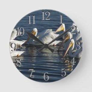 Pelikan-Vogel-Schwimmen-Tier-Tier-Wanduhr Runde Wanduhr