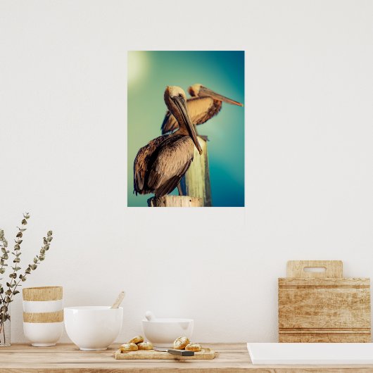 Pelikane in der Morgendämmerung Poster (Küche)