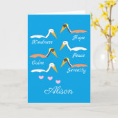 Pelikane in Meditation: Blauer grüner Leder Karte (Gelbe Blume)