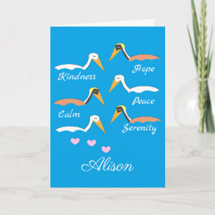 Pelikane in Meditation: Blauer grüner Leder Karte