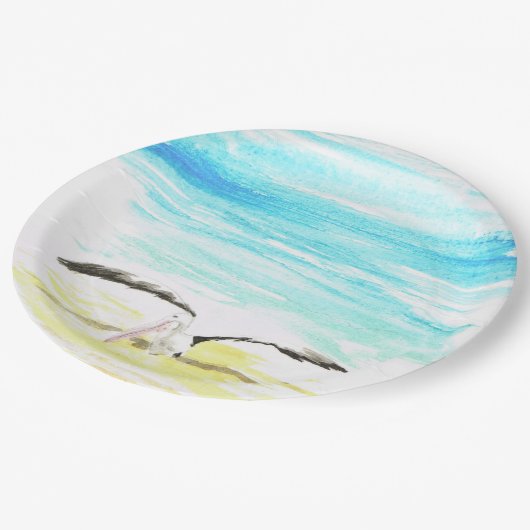 Pelikane Stretching-Flügel Pappteller (Schrägansicht)