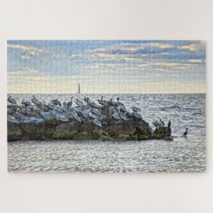 "Pelikane und der Leuchtturm, Dauphin Island, AL Puzzle