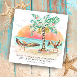 Pelikane und Palm Beach Weihnachten<br><div class="desc">Die Weihnachtskarte am Ufer zeigt zwei pelikanische Seevögel,  die sich vor Freude beim Besichtigen eines Weihnachtsbaumes der Palmen und Geschenke am Strand auf ihre Flügel klopfen. Gruß sagt: "Gute Weihnachtstipps und ein flauschiges Neues Jahr". Der Gruß und Name kann personalisiert sein. Gute Ferien! Kunst von KL Stock.</div>