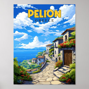 Pelion Greece Vintage Reise Illustration Poster