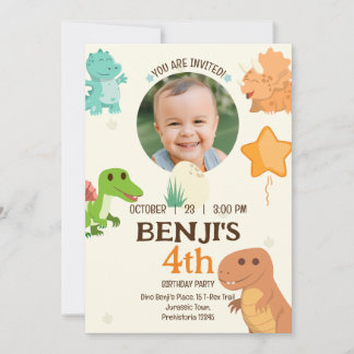 Pellgelbes Dinosaurier-Foto zum Geburtstag Einladung