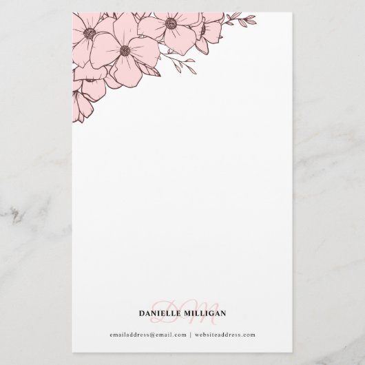 Pellrosa Blume Name Monogram Website Briefpapier (Vorderseite)