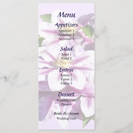 Pellrosa Clematis Wedding Menu Menükarte (Vorderseite)