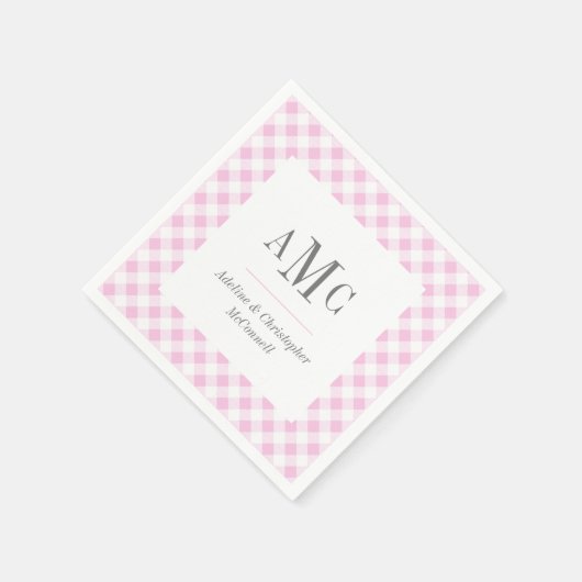 Pellrosa Gingham Monogramm und Name Serviette (Ecke)