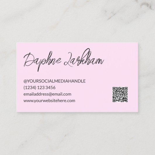 Pellrosa Linien Foto Signature Script QR Code Visitenkarte (Rückseite)