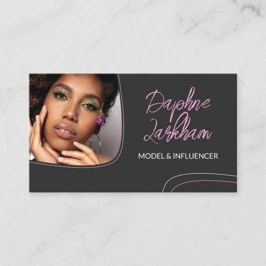 Pellrosa Linien Foto Signature Script QR Code Visitenkarte (Vorderseite)