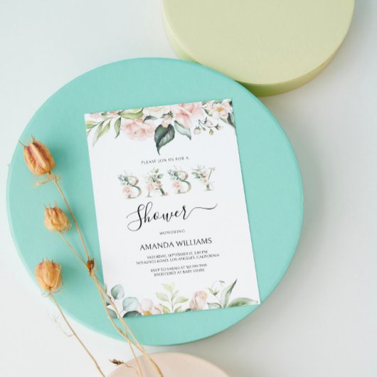 Pellrosa Rosen Blumenbriefe Kinderdusche einladen Einladung