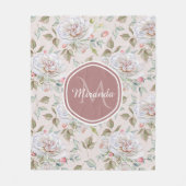Pellrosa Rosenmuster mit Monogramm und Name Fleecedecke (Vorderseite)