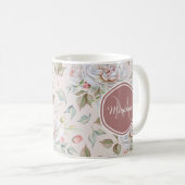 Pellrosa Rosenmuster mit Monogramm und Name Kaffeetasse (VorderseiteRechts)