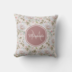 Pellrosa Rosenmuster mit Monogramm und Name Kissen