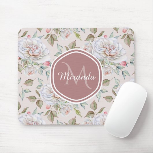 Pellrosa Rosenmuster mit Monogramm und Name Mousepad (Mit Mouse)