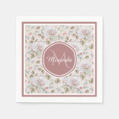 Pellrosa Rosenmuster mit Monogramm und Name Serviette (Vorderseite)