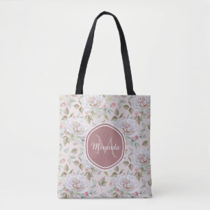 Pellrosa Rosenmuster mit Monogramm und Name Tasche