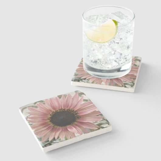 Pellrosa Sonnenblume Steinuntersetzer (Seitenansicht)