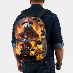 **"Pelz und Flammen: Der Otter-Feuerwehrmann beim Bedruckter Rucksack