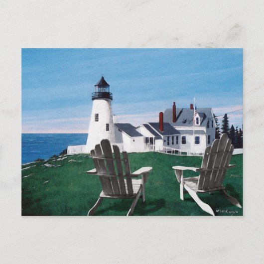 Pemaquid Leuchtturm und zwei Stühle Postkarte (Vorderseite)