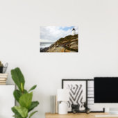 Pemaquid Point Leuchtturm auf einer Felshälfte Poster (Heimbüro)
