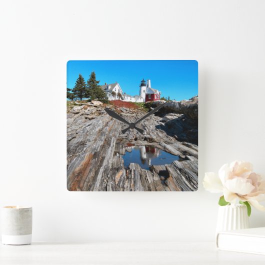 Pemaquid Point Lighthouse, Maine Quadratische Wanduhr (Zuhause)