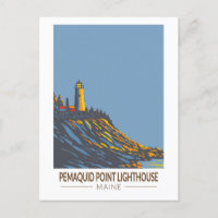 Pemaquid Point Lighthouse Maine Travel Art Vintag