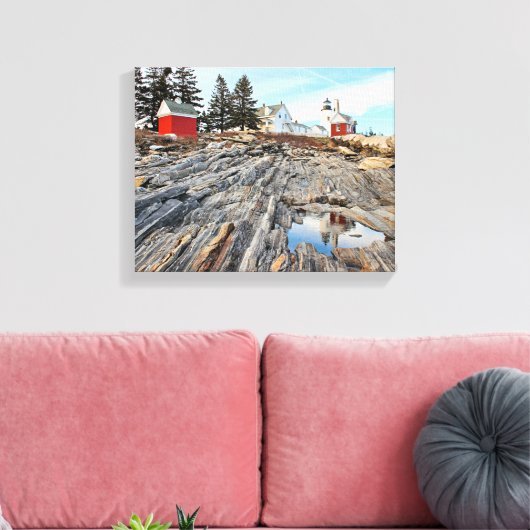 Pemaquid Point Lighthouse Maine Wrapped Canvas Leinwanddruck (Insitu (Wohnzimmer))