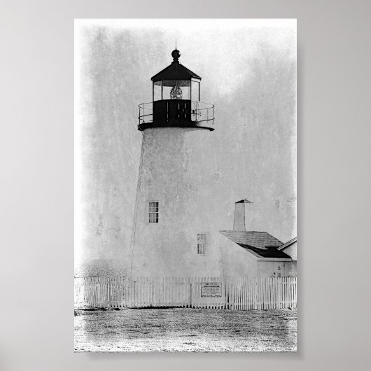 Pemaquid Point Maine Lighthouse B&W Poster Print (Vorne)