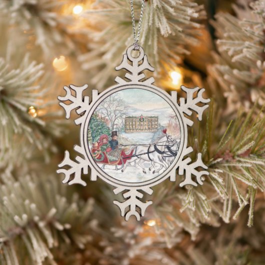 Pemberley Sleigh Ride - Jane Austen Schneeflocken Zinn-Ornament (Baum)