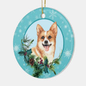 Pembroke Corgi Evergreen Blue Snowflake Border Keramik Ornament (Links)