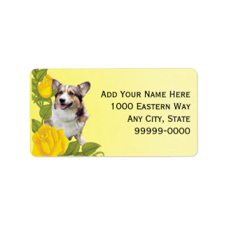 Pembroke Corgi und Yellow Roses Adressaufkleber
