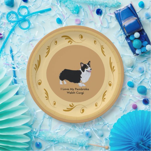 Pembroke-WaliserCorgi, -brown und -gold Pappteller (Party)