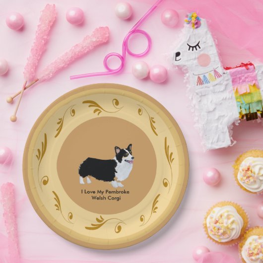 Pembroke-WaliserCorgi, -brown und -gold Pappteller (Party)