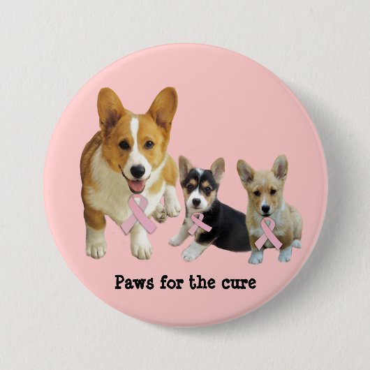 Pembroke-Walisercorgi-Brustkrebs-Knopf Button (Vorderseite)