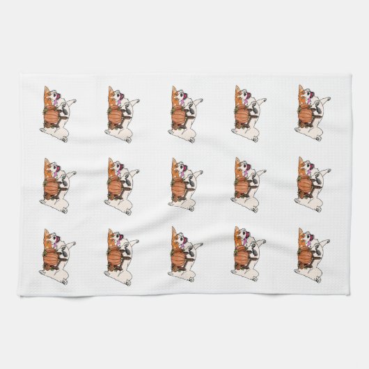 Pembroke-WaliserCorgi mit Kürbis-Geschirrtuch Geschirrtuch (Horizontal)