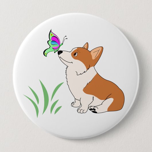 Pembroke-WaliserCorgi mit Schmetterling Button (Vorderseite)