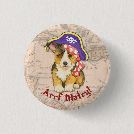 Pembroke-Walisercorgi-Pirat Button (Vorderseite)