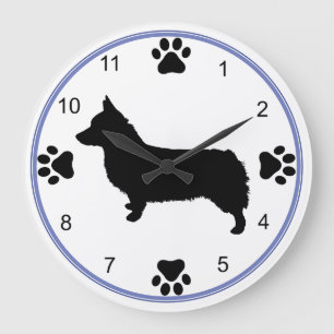 Pembroke-Walisercorgi-Silhouette Große Wanduhr