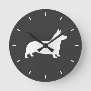 Pembroke-Walisercorgi-Silhouette Runde Wanduhr