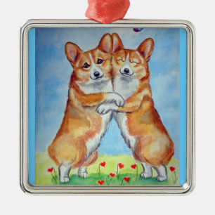 Pembroke-Walisercorgi-Verzierungs-Quadrat-Prämie Silbernes Ornament