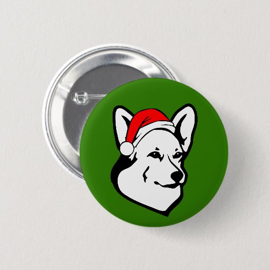Pembroke welch Corgi Hund mit Weihnachtsfeier Weih Button (Vorne & Hinten)